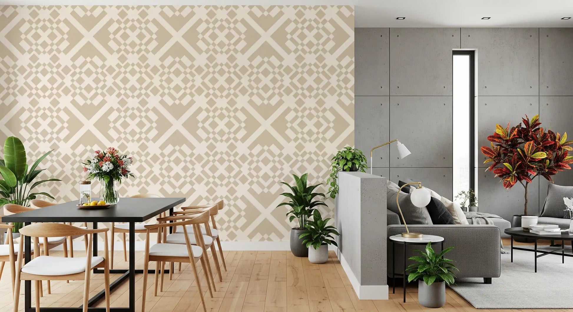 Minimalist Beige Geometric Lattice Wallpaper⁠