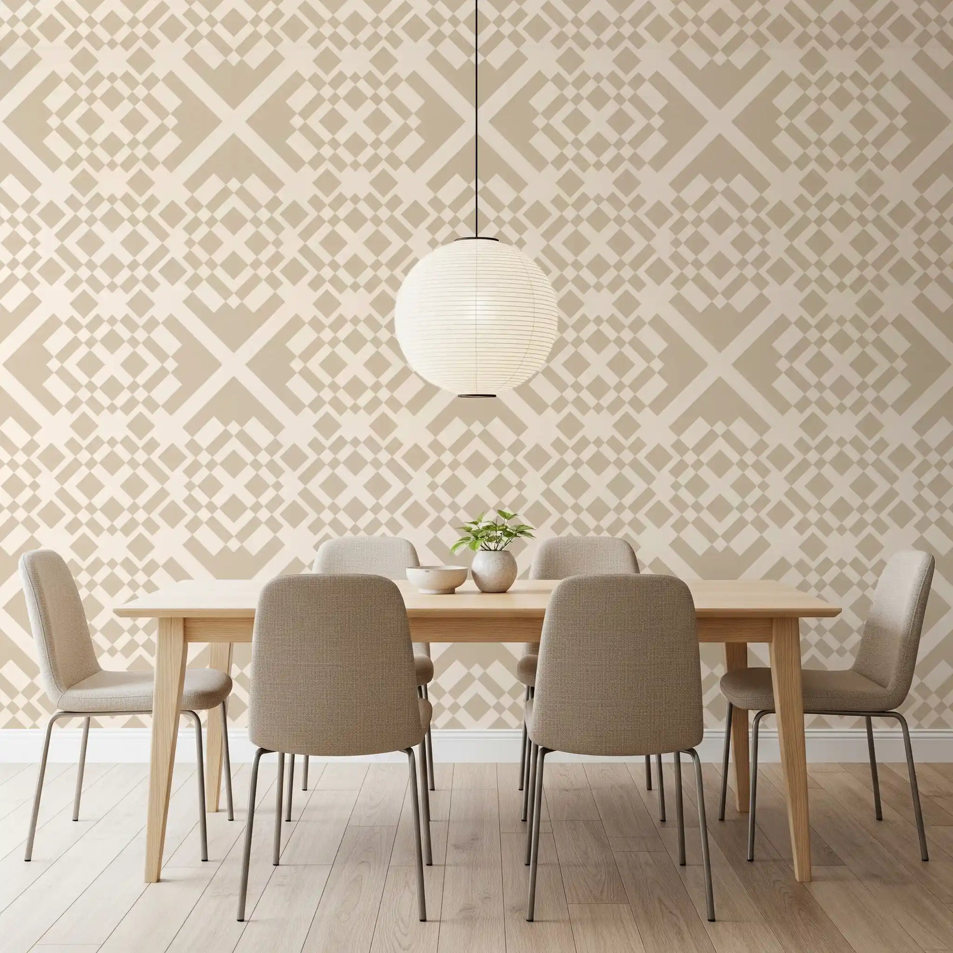 Minimalist Beige Geometric Lattice Wallpaper⁠