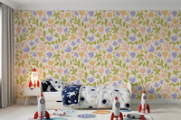 Pastel Botanical Folk Art Shapes Wallpaper⁠