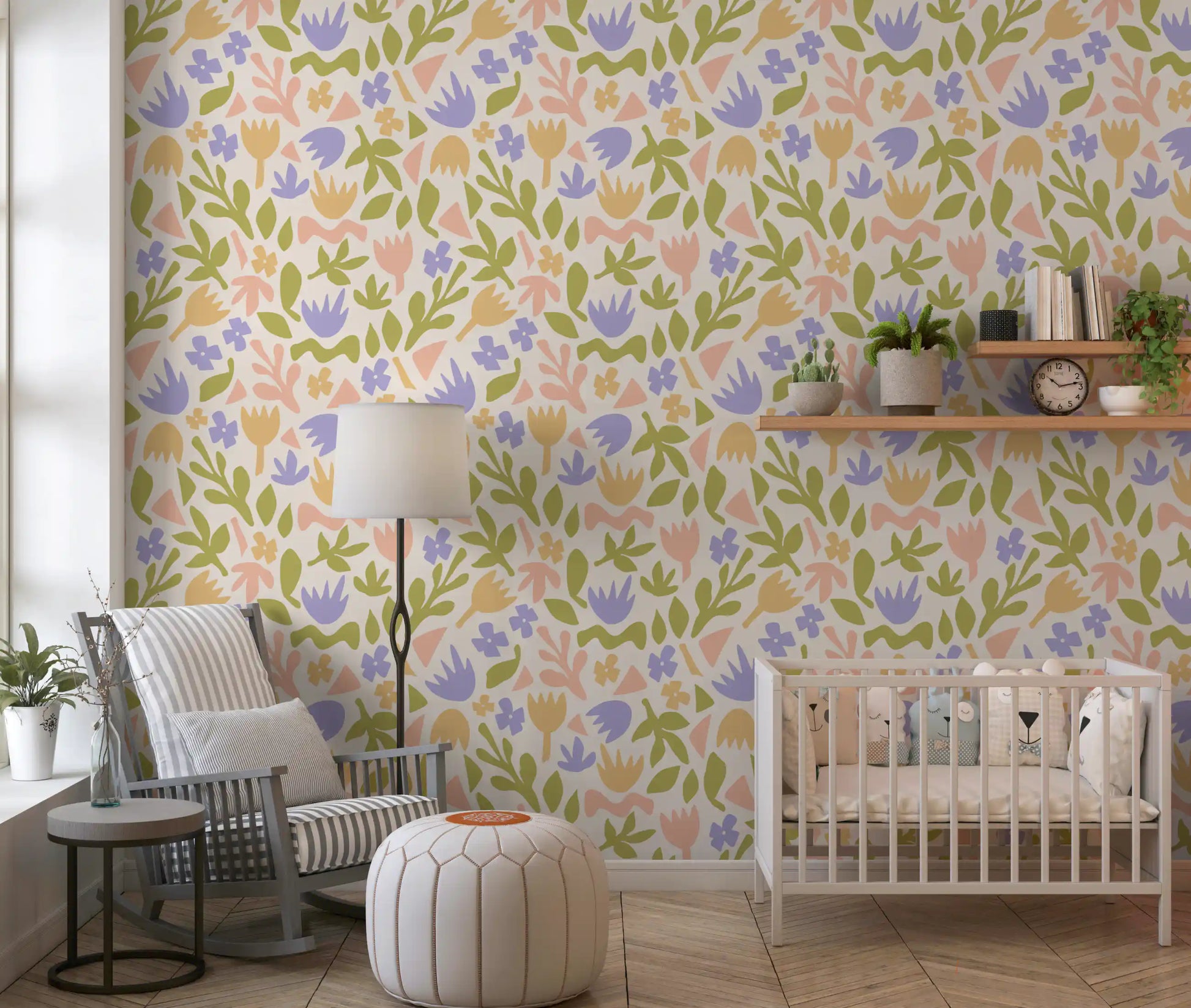 Pastel Botanical Folk Art Shapes Wallpaper⁠