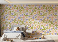 Pastel Botanical Folk Art Shapes Wallpaper⁠