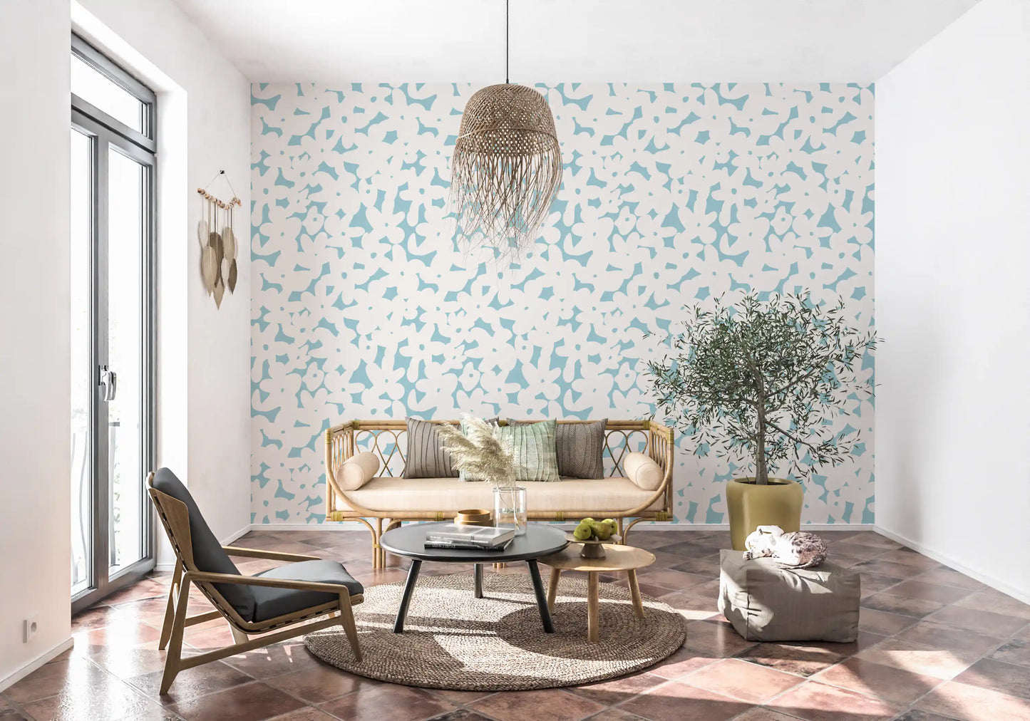 Soft Blue Floral Silhouette Wallpaper⁠