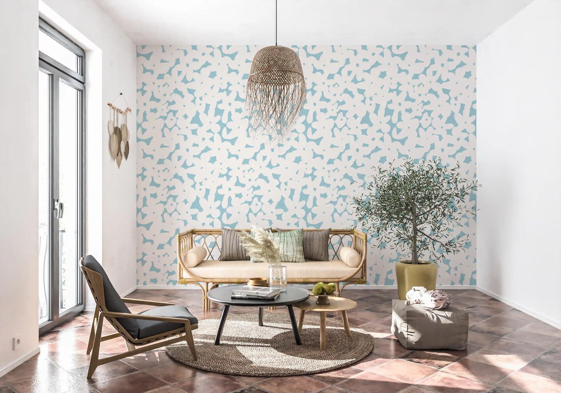 Soft Blue Floral Silhouette Wallpaper⁠