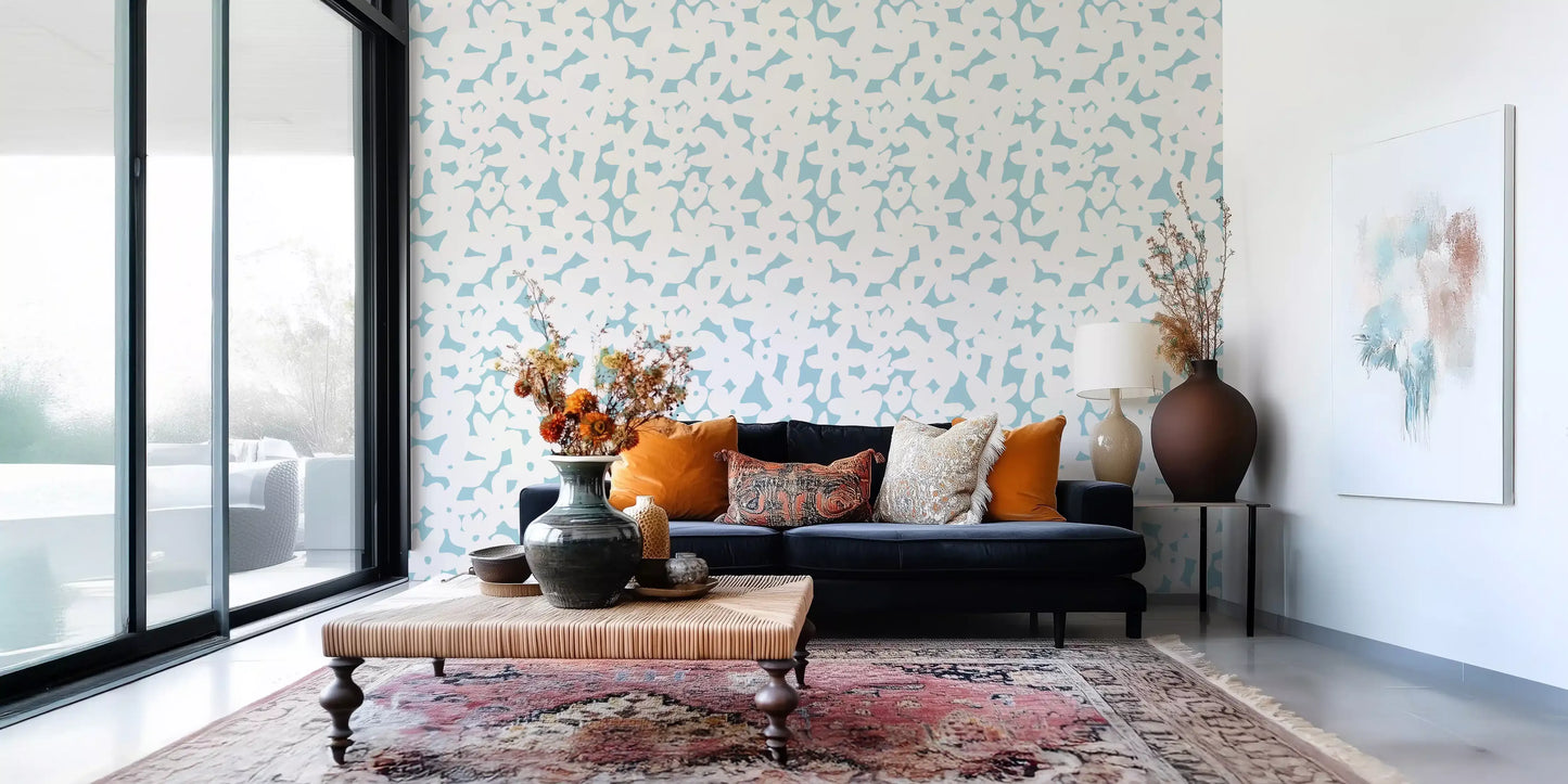 Soft Blue Floral Silhouette Wallpaper⁠