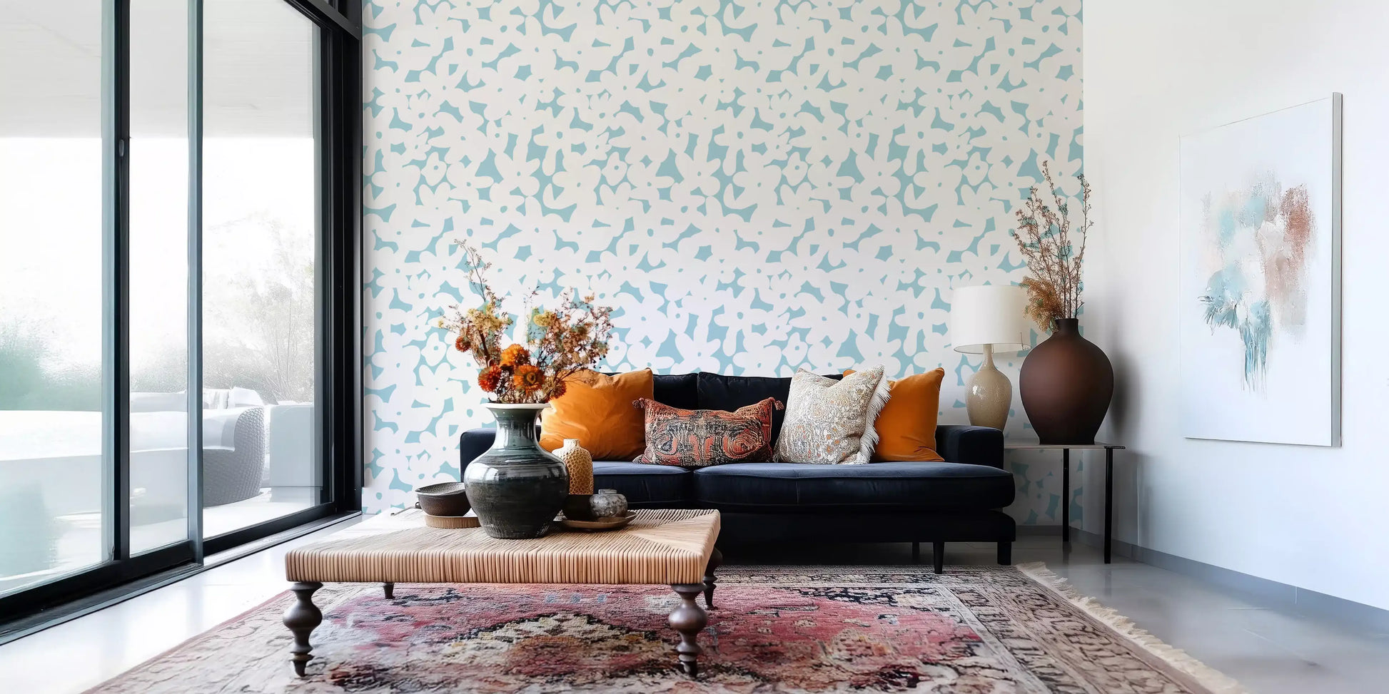 Soft Blue Floral Silhouette Wallpaper⁠