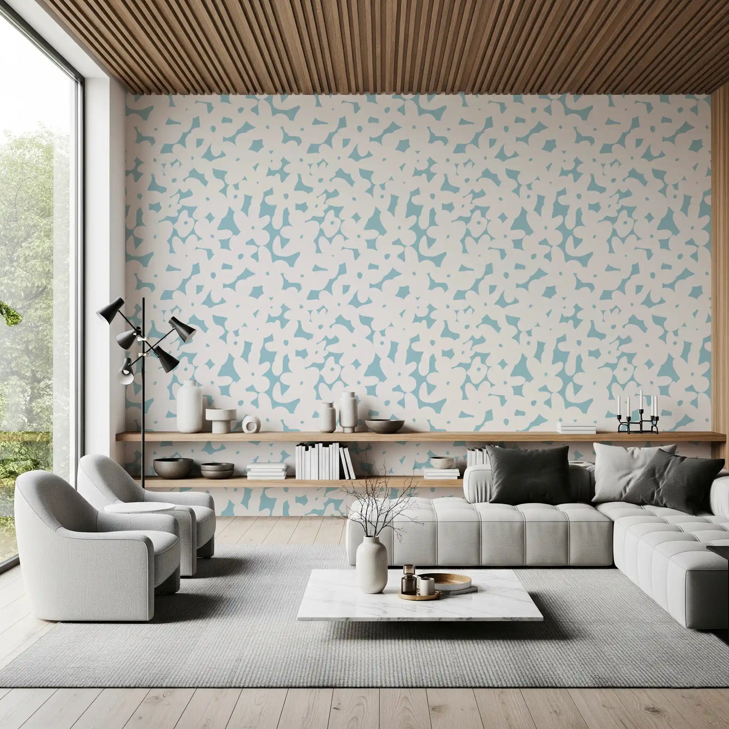 Soft Blue Floral Silhouette Wallpaper⁠