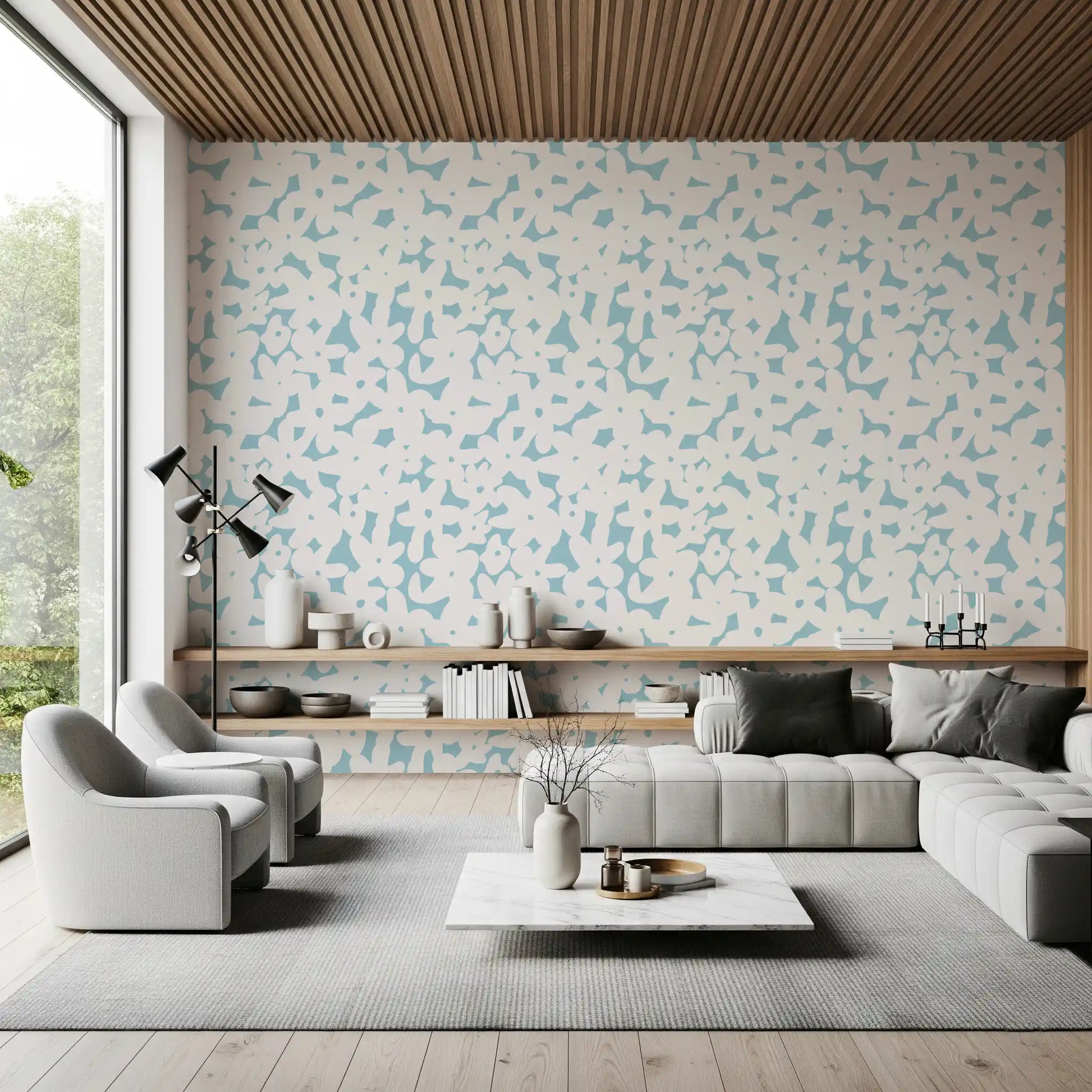 Soft Blue Floral Silhouette Wallpaper⁠