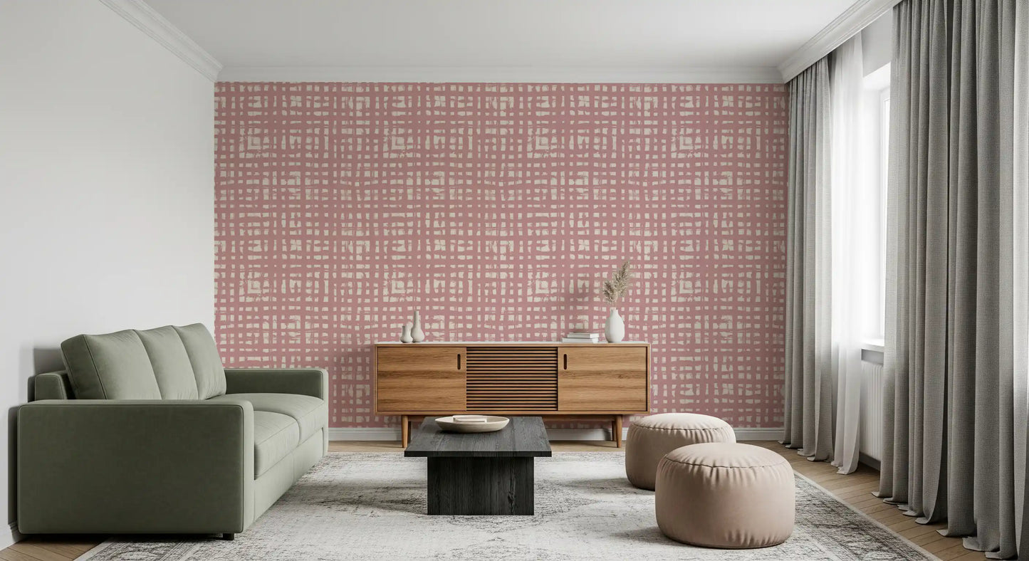 Blush Grid Hand-Painted Texture Wallpaper⁠