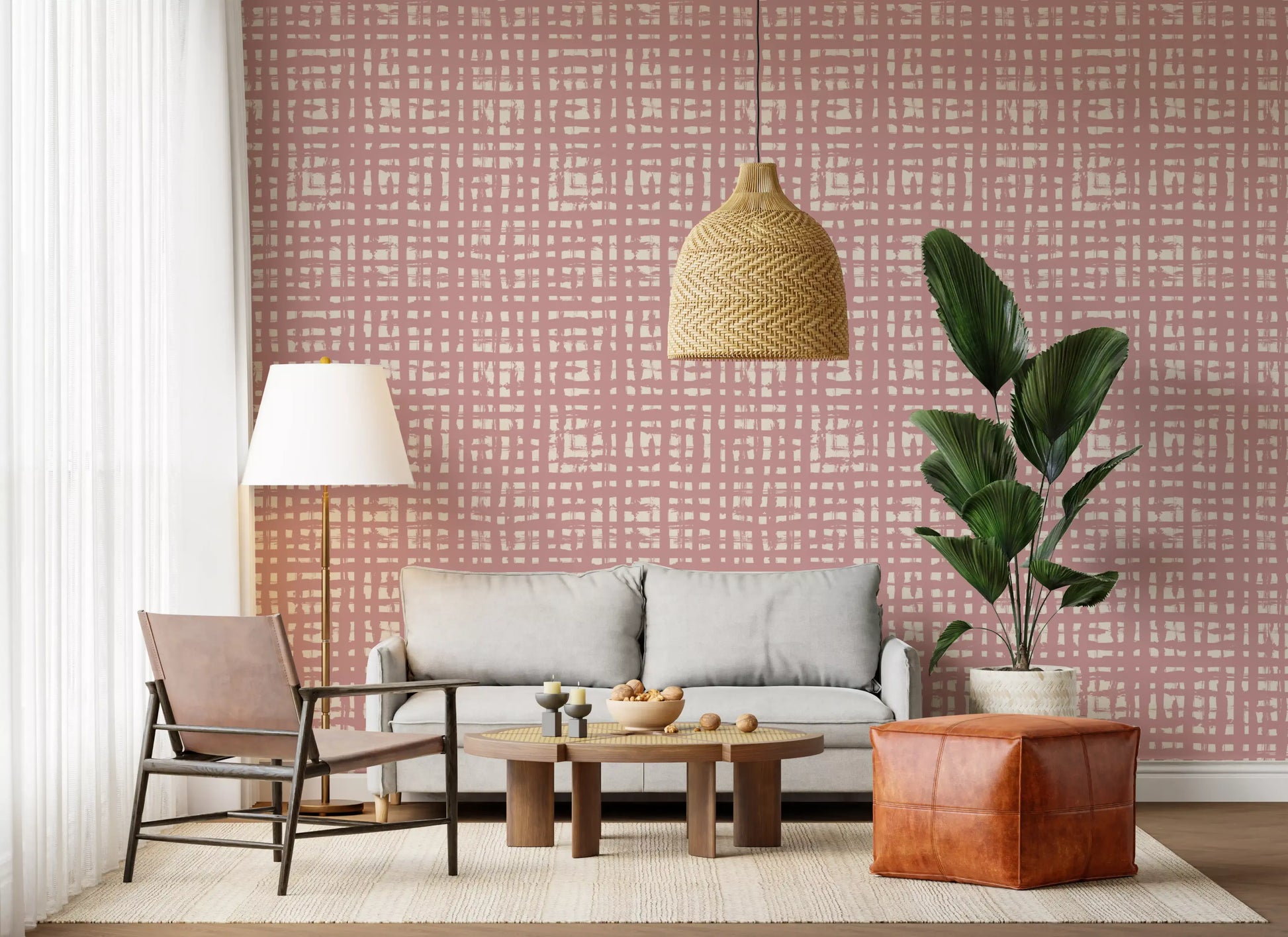Blush Grid Hand-Painted Texture Wallpaper⁠