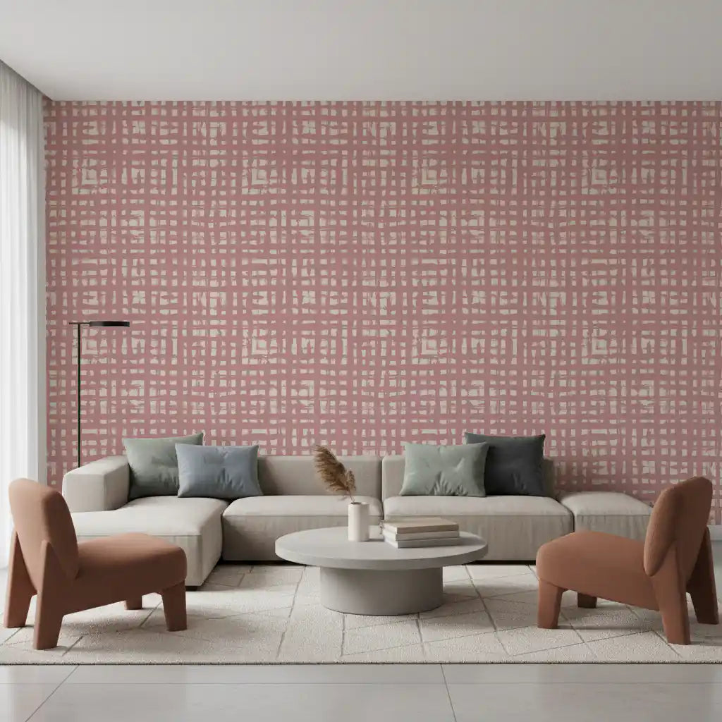 Blush Grid Hand-Painted Texture Wallpaper⁠