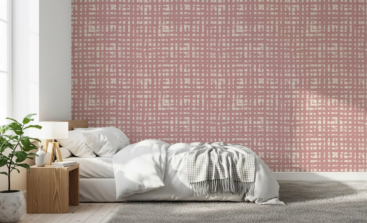 Blush Grid Hand-Painted Texture Wallpaper⁠