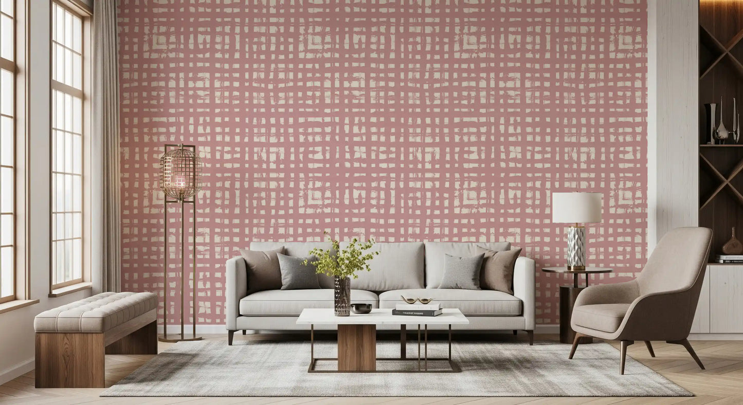 Blush Grid Hand-Painted Texture Wallpaper⁠