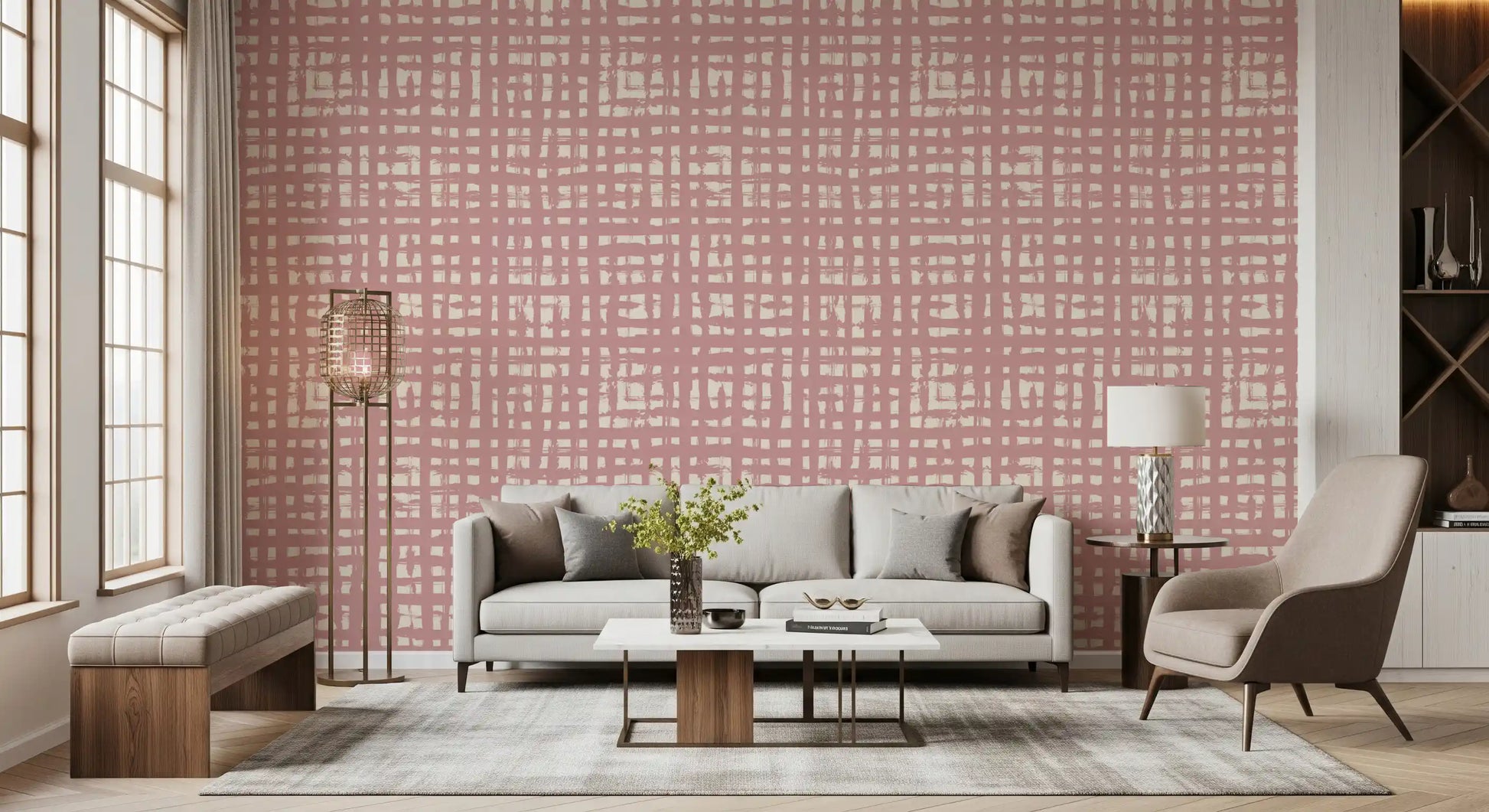 Blush Grid Hand-Painted Texture Wallpaper⁠