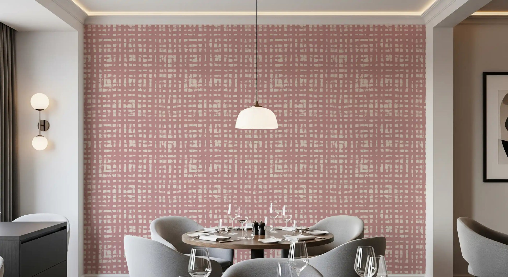 Blush Grid Hand-Painted Texture Wallpaper⁠