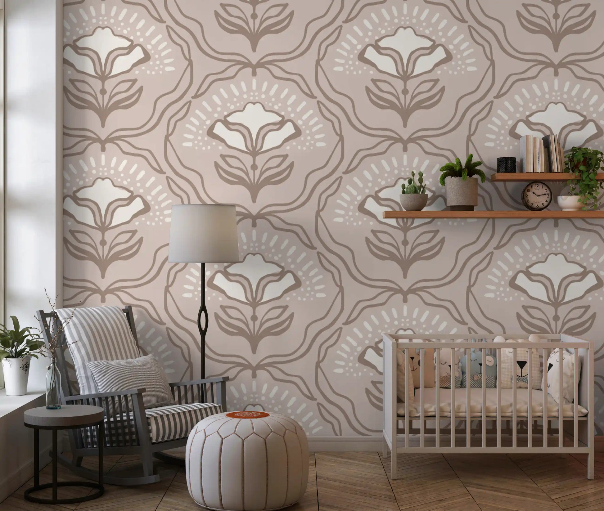 Modern Organic Botanical Repeat Wallpaper⁠
