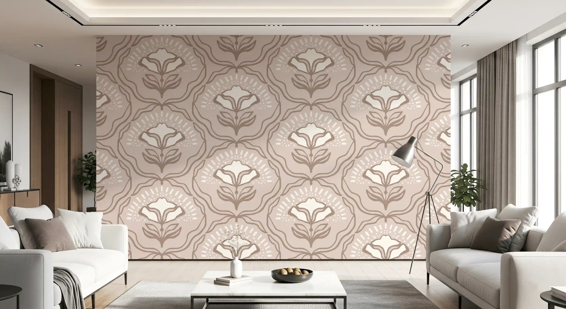 Modern Organic Botanical Repeat Wallpaper⁠