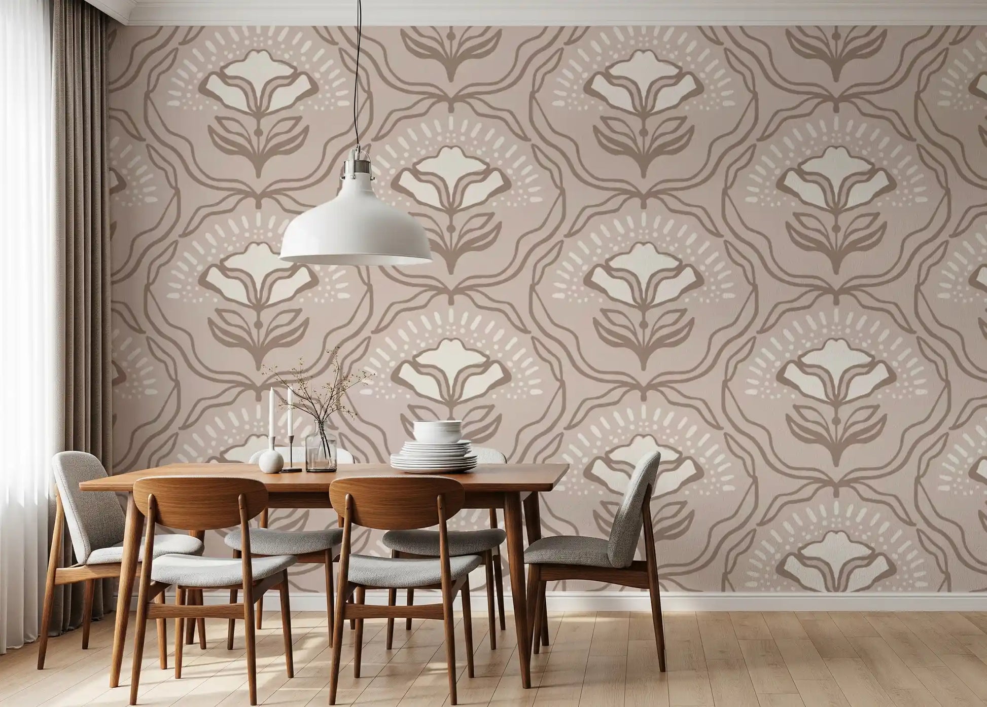 Modern Organic Botanical Repeat Wallpaper⁠