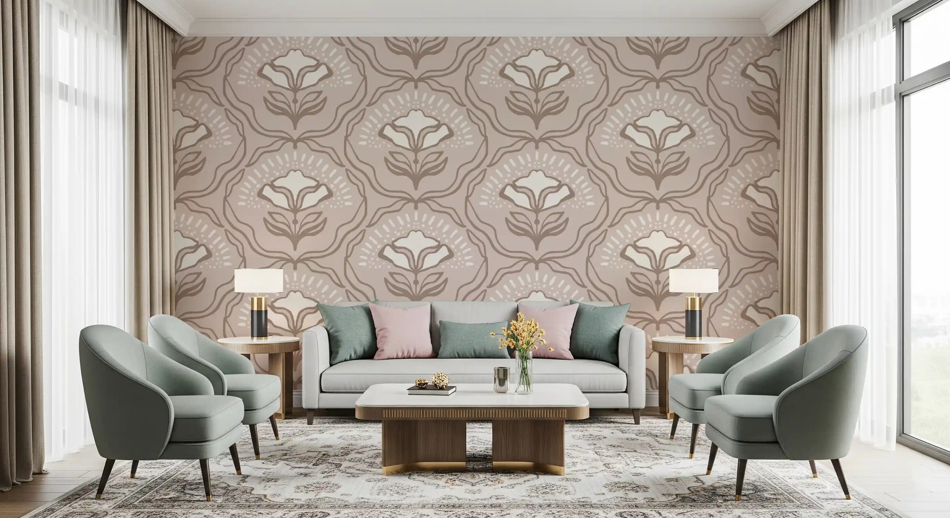 Modern Organic Botanical Repeat Wallpaper⁠