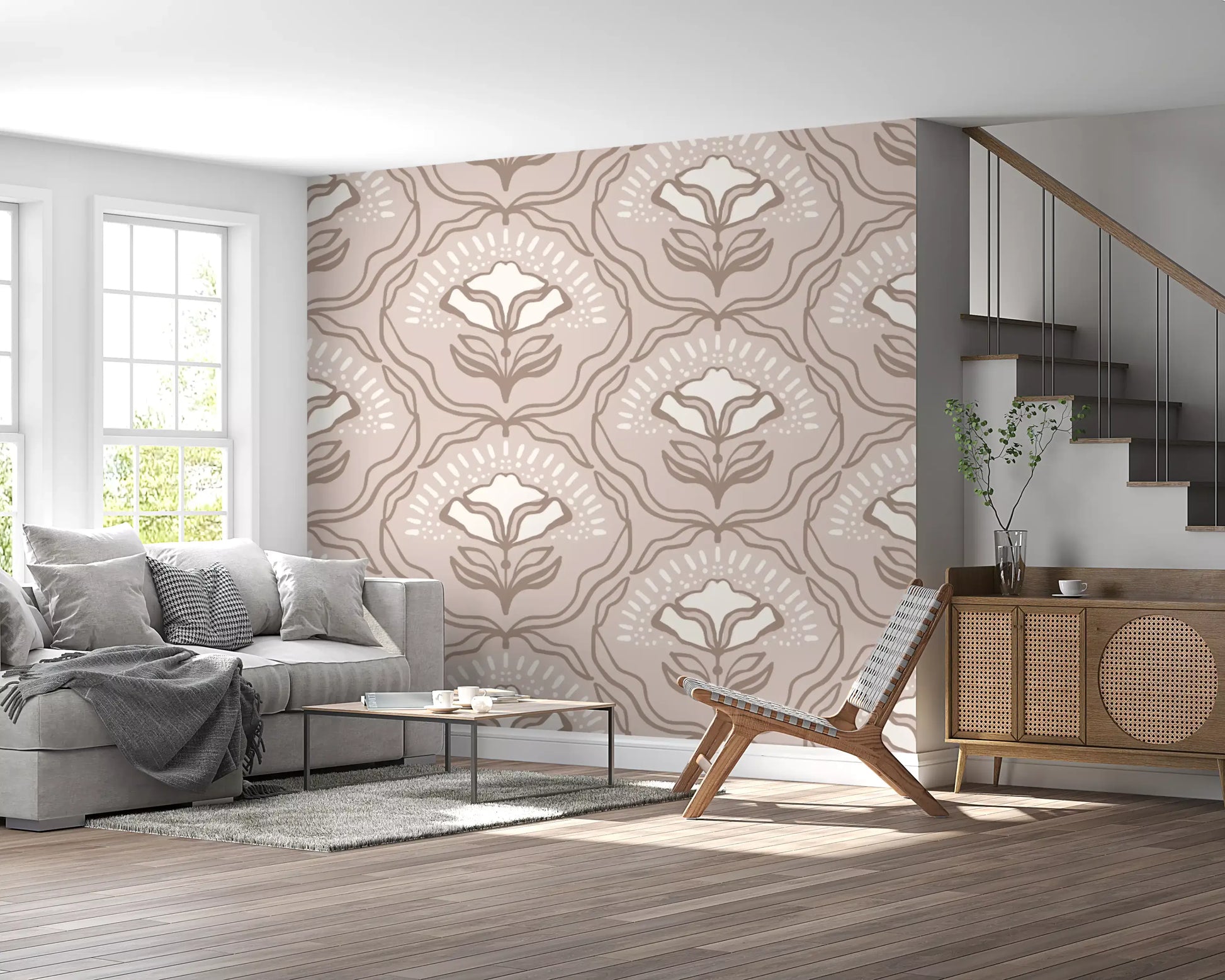 Modern Organic Botanical Repeat Wallpaper⁠