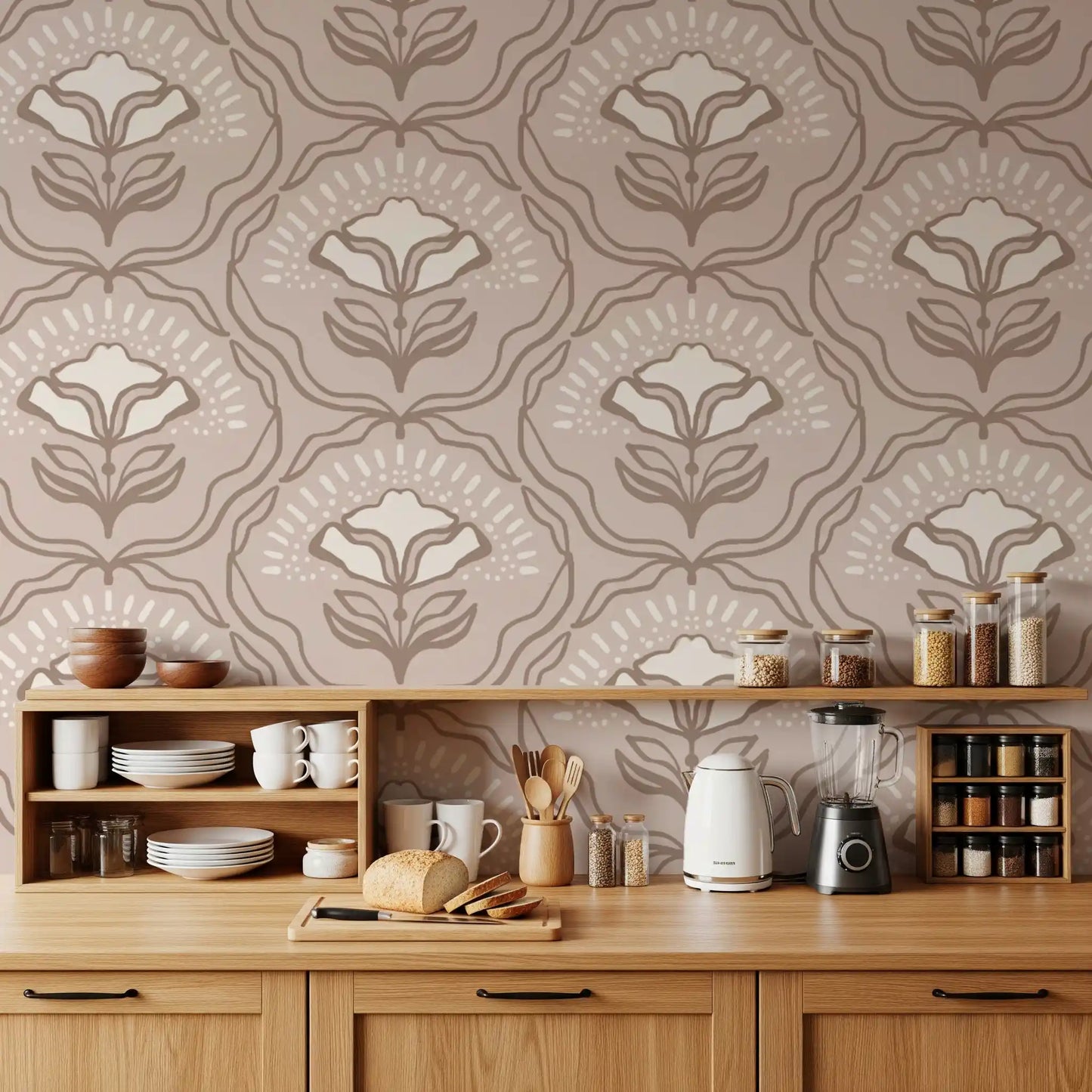 Modern Organic Botanical Repeat Wallpaper⁠