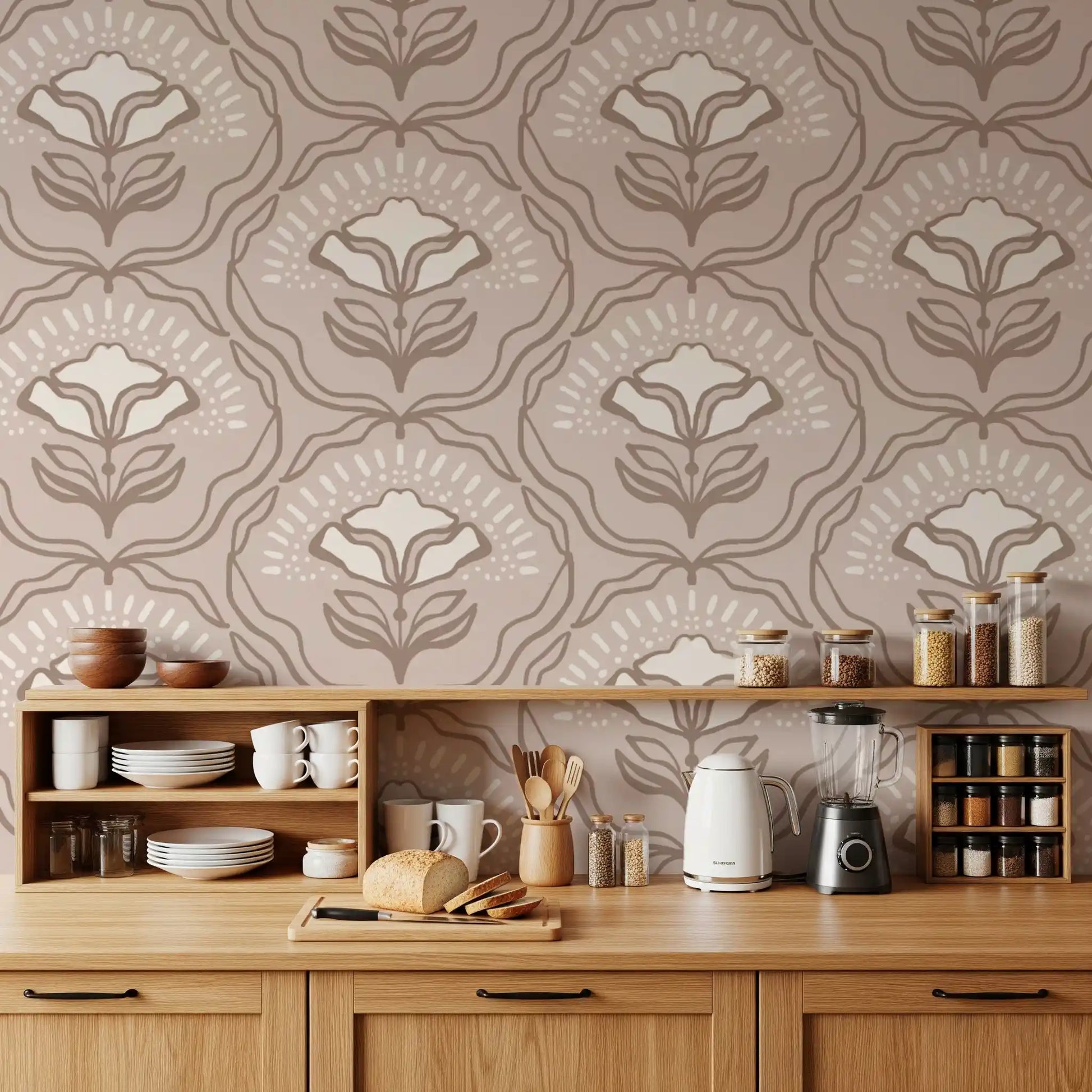 Modern Organic Botanical Repeat Wallpaper⁠