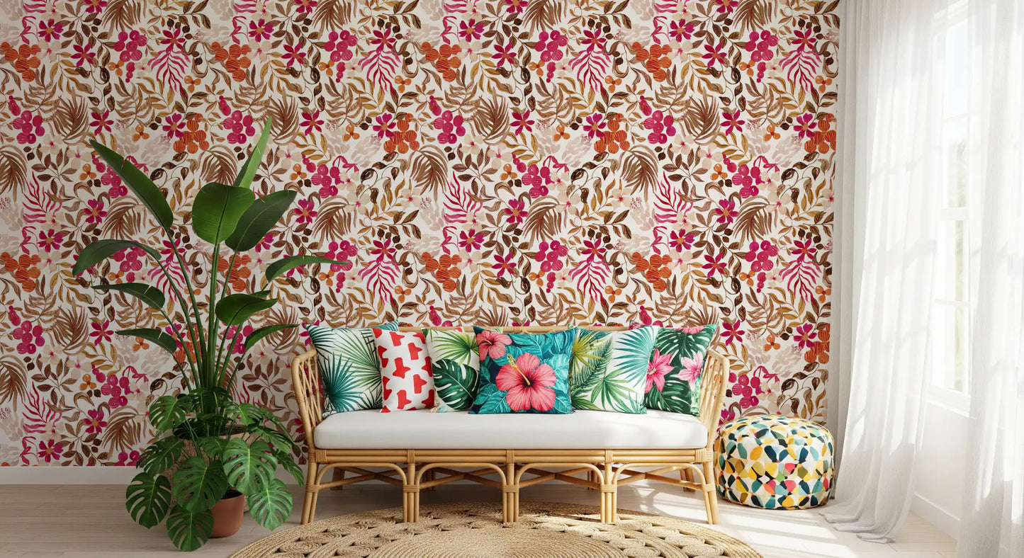 Bohemian Painted Botanical Flora Wallpaper⁠