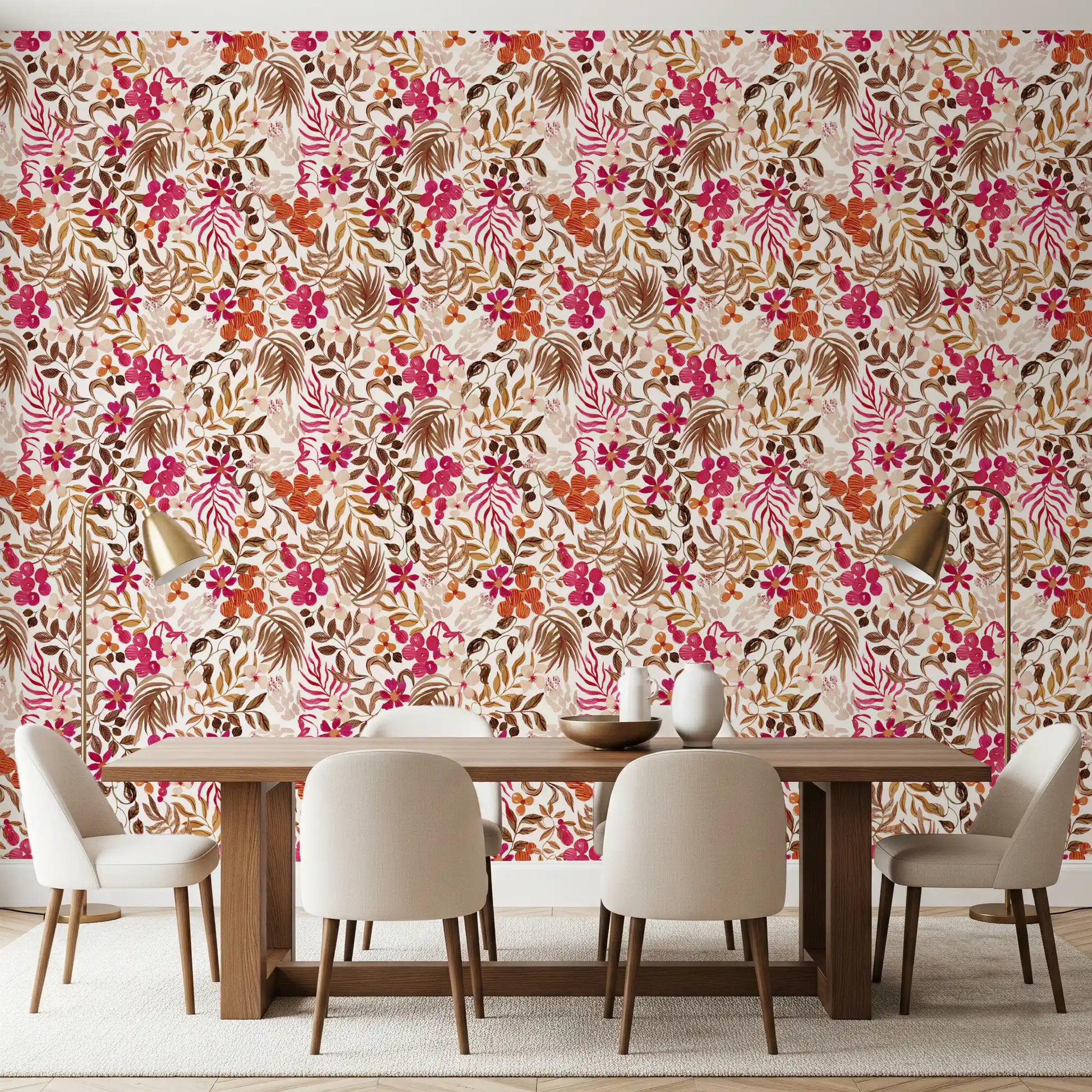 Bohemian Painted Botanical Flora Wallpaper⁠