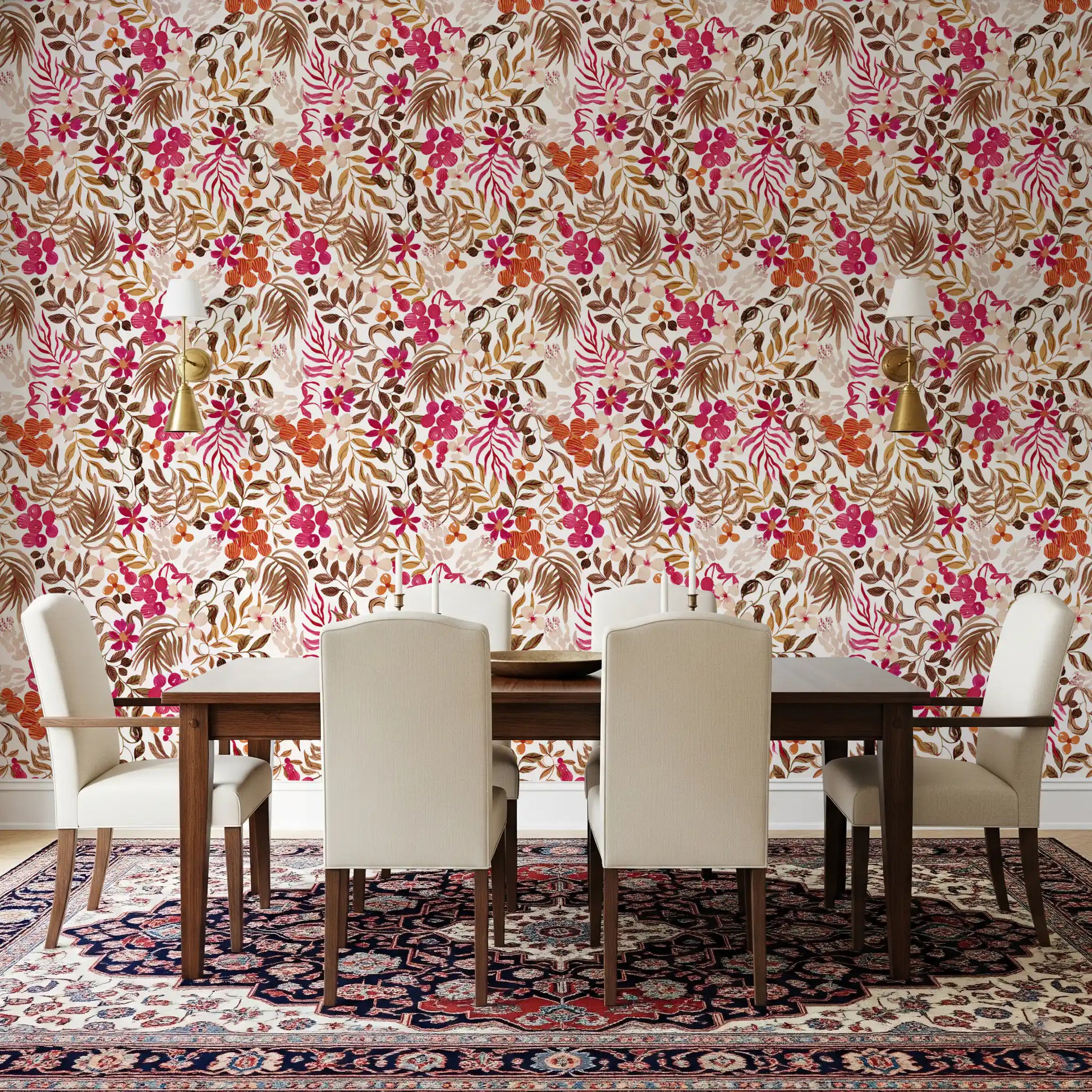 Bohemian Painted Botanical Flora Wallpaper⁠