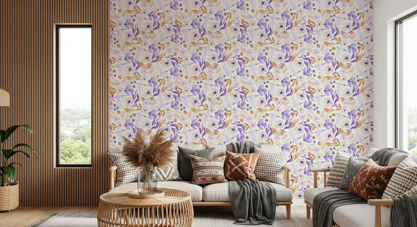 Lavender and Gold Botanical Bloom Wallpaper⁠