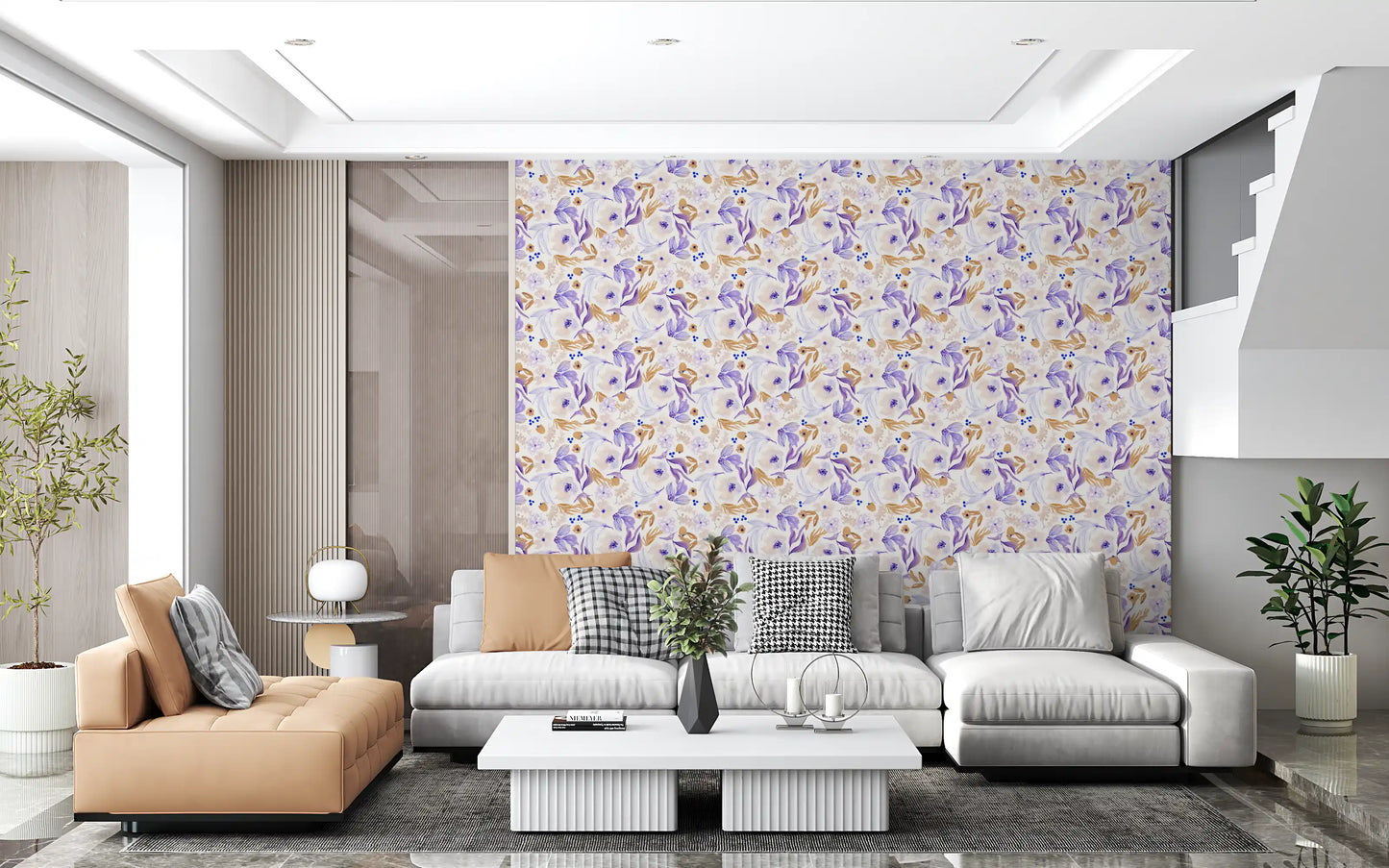 Lavender and Gold Botanical Bloom Wallpaper⁠