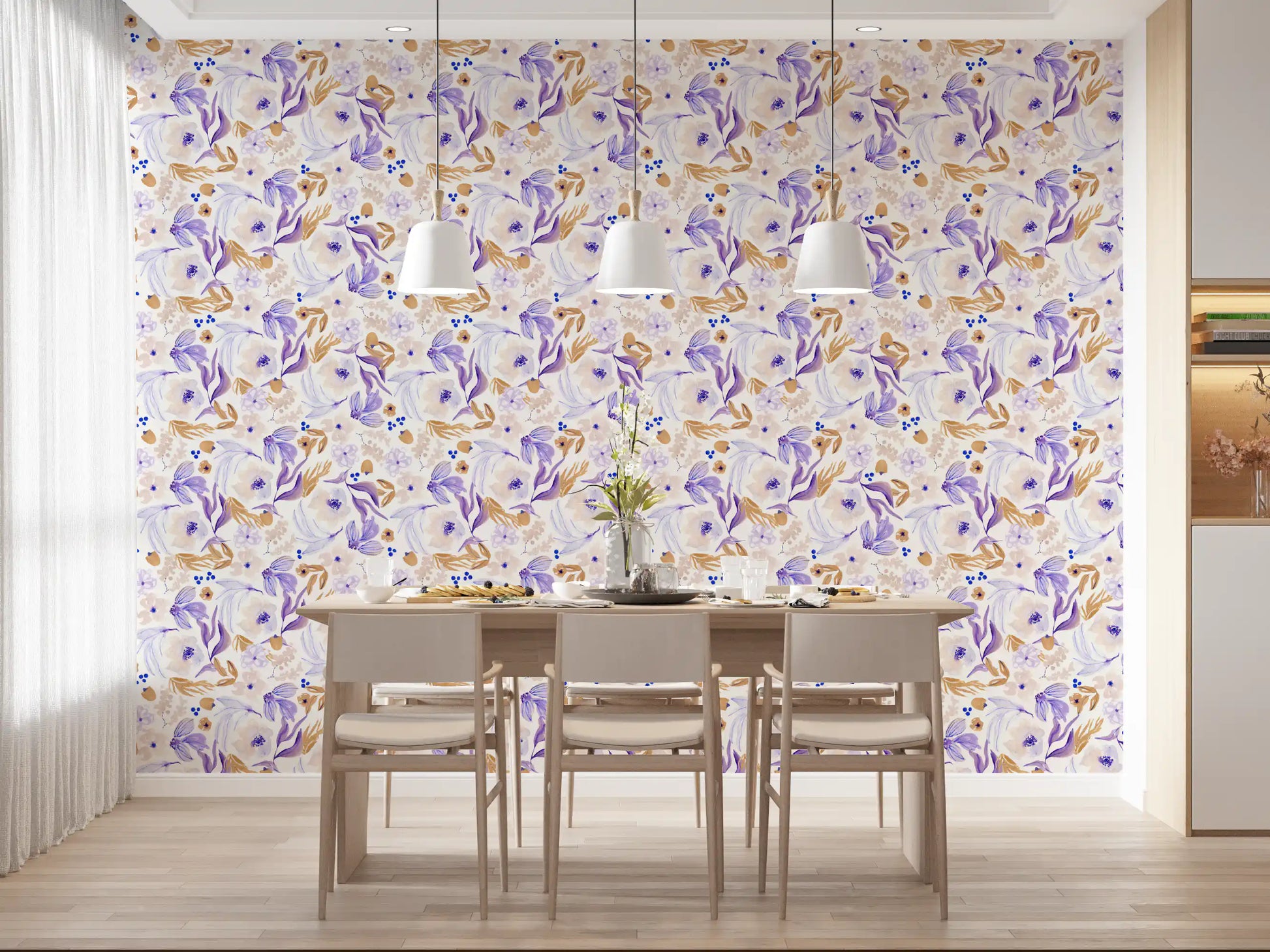 Lavender and Gold Botanical Bloom Wallpaper⁠