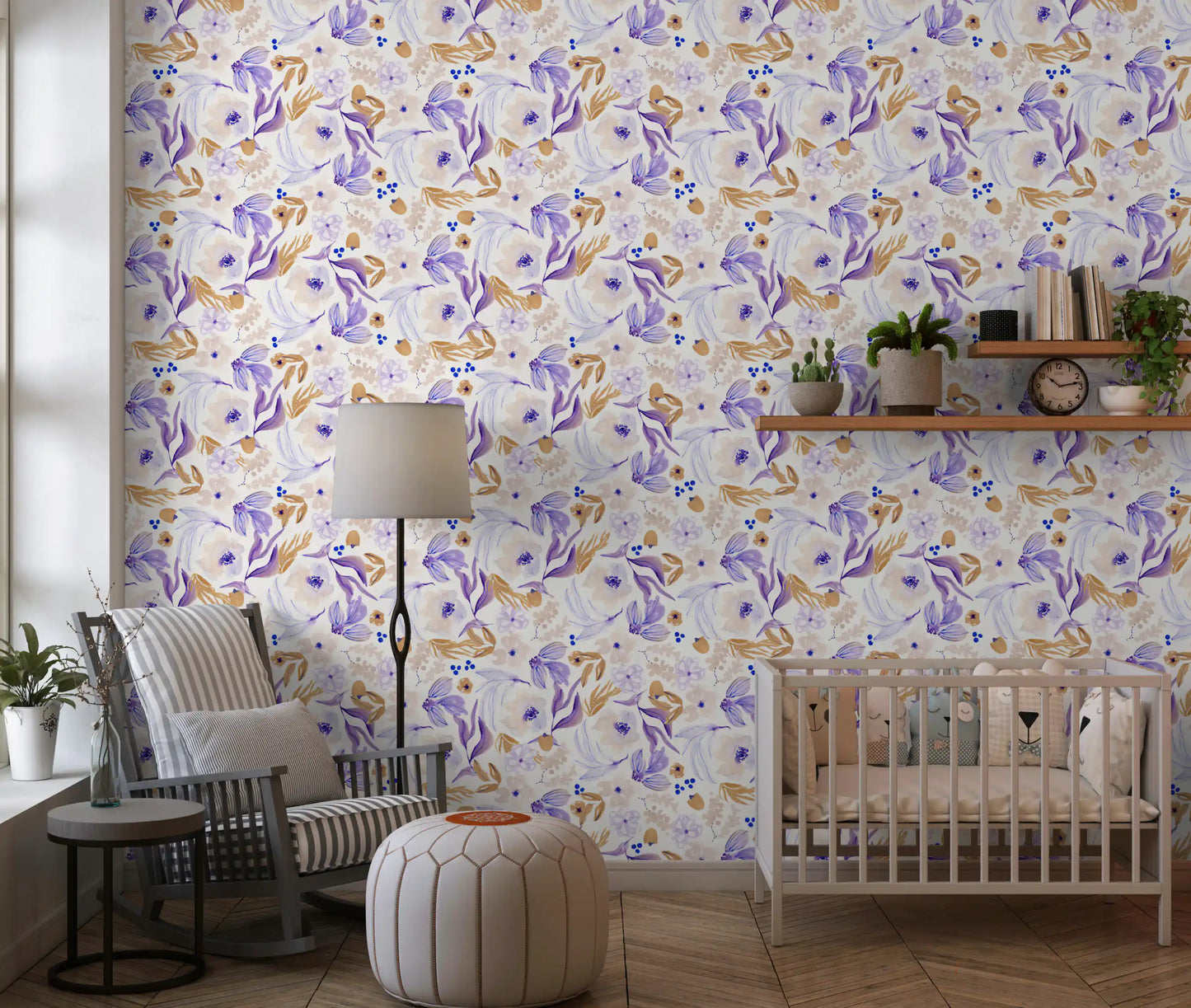 Lavender and Gold Botanical Bloom Wallpaper⁠
