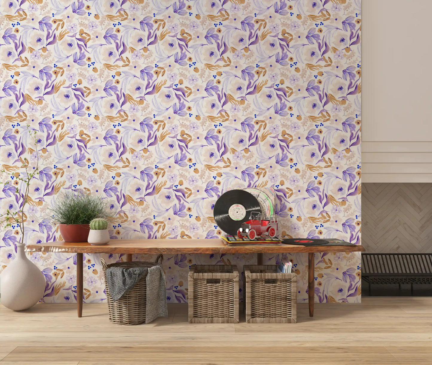 Lavender and Gold Botanical Bloom Wallpaper⁠