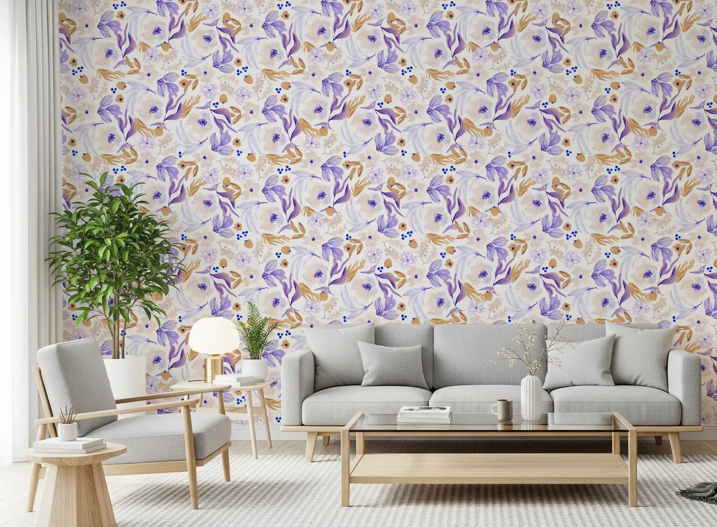 Lavender and Gold Botanical Bloom Wallpaper⁠