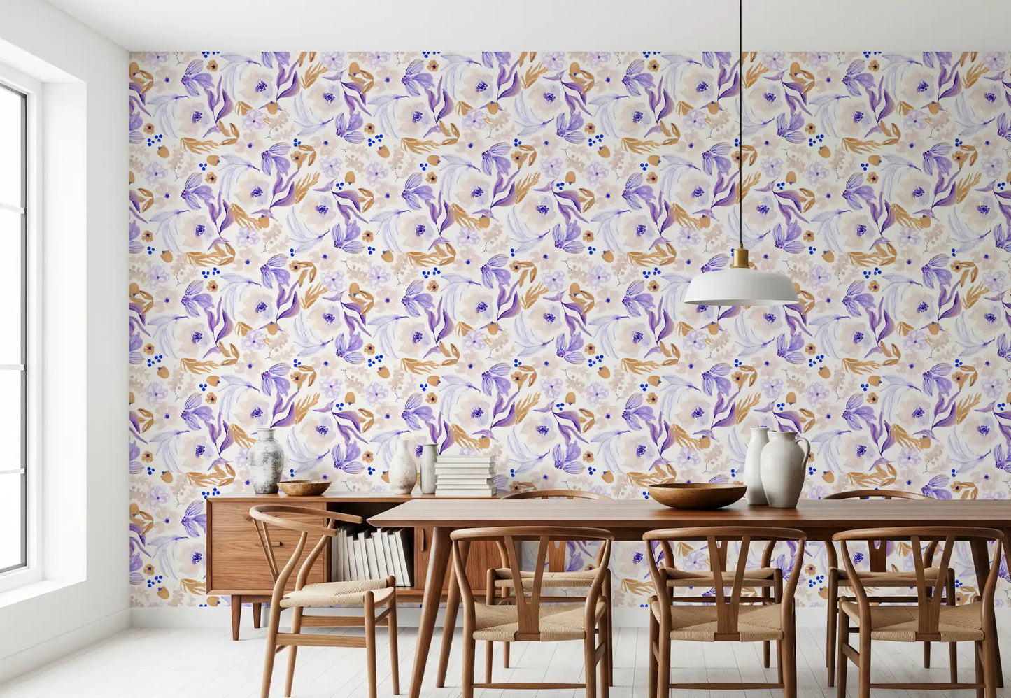 Lavender and Gold Botanical Bloom Wallpaper⁠