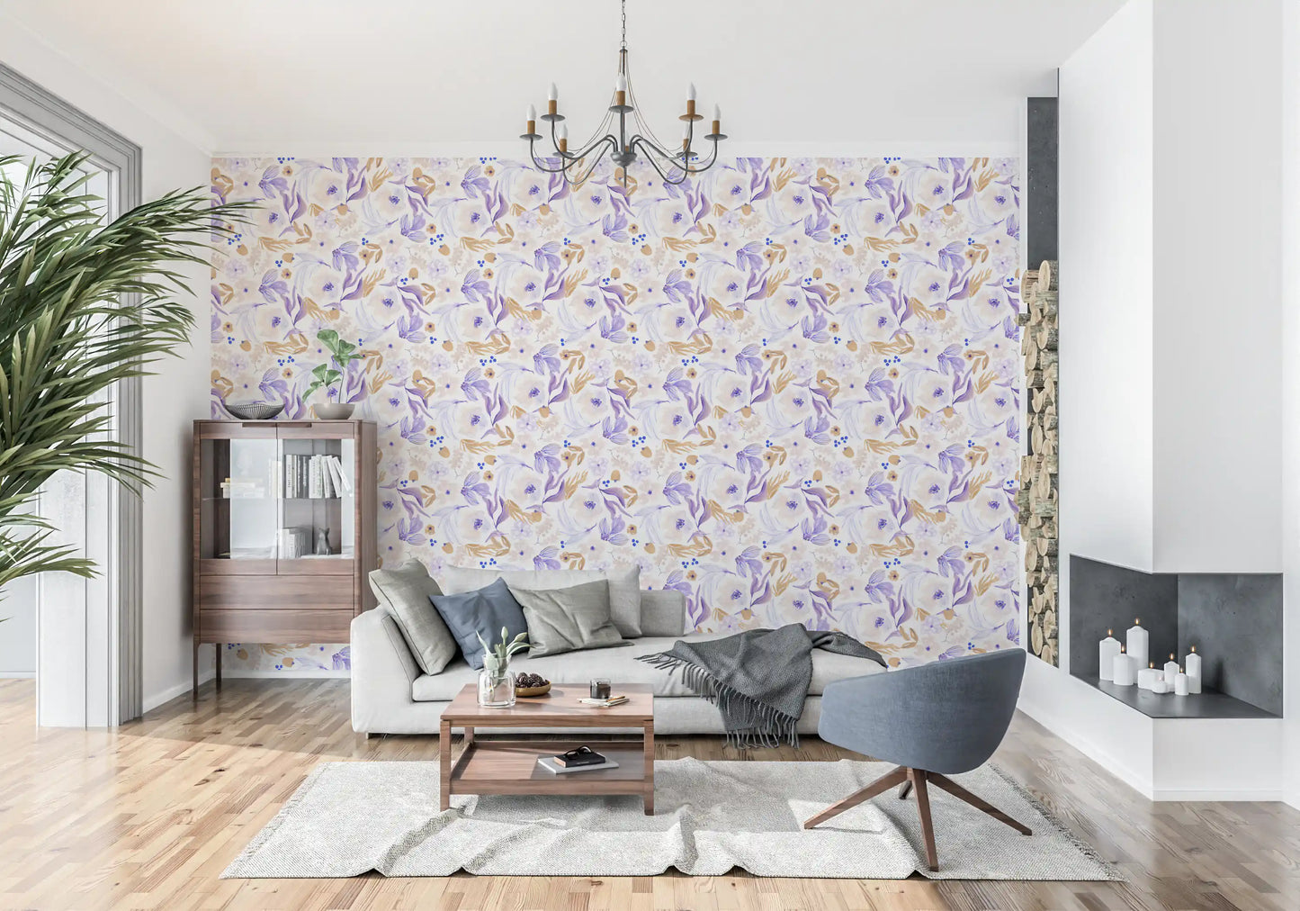 Lavender and Gold Botanical Bloom Wallpaper⁠