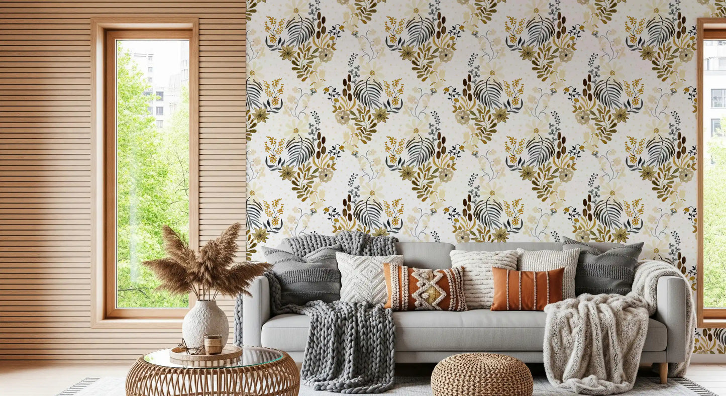 Rustic Earthy Botanical Field Wallpaper⁠