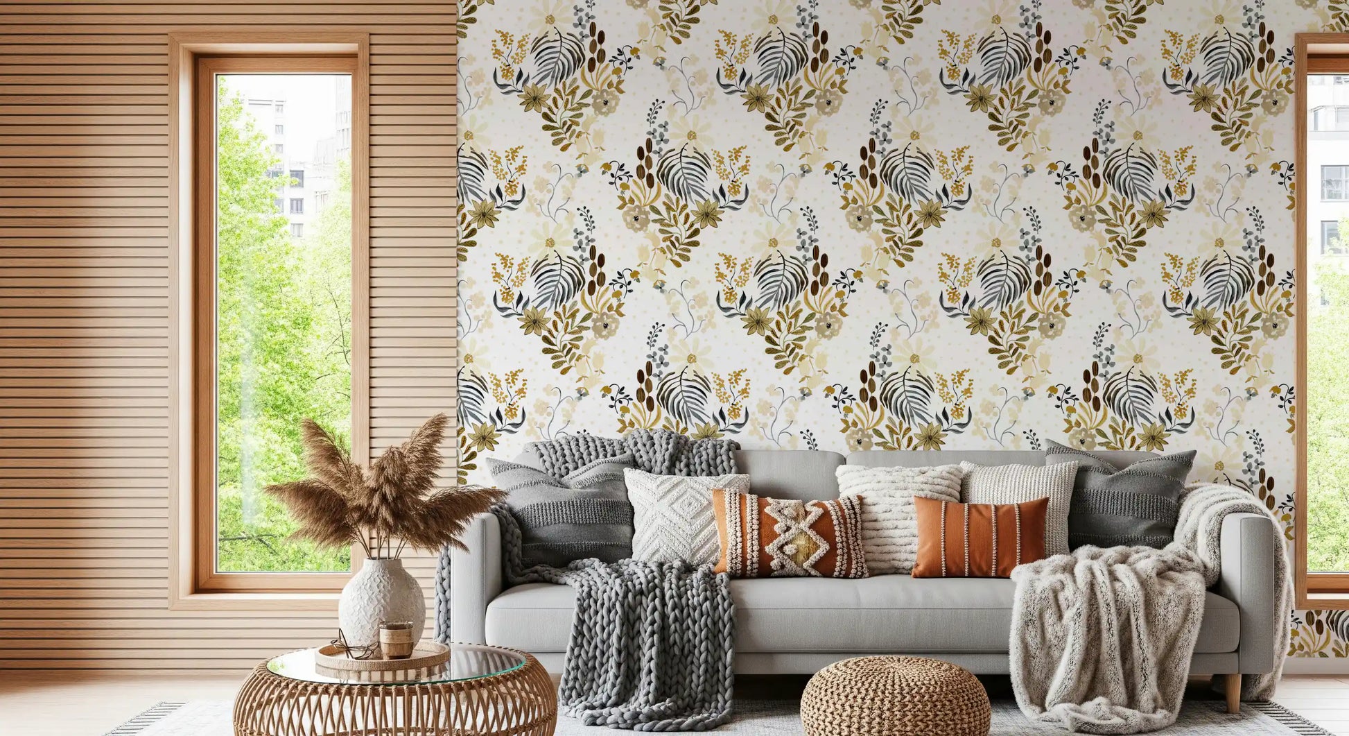 Rustic Earthy Botanical Field Wallpaper⁠