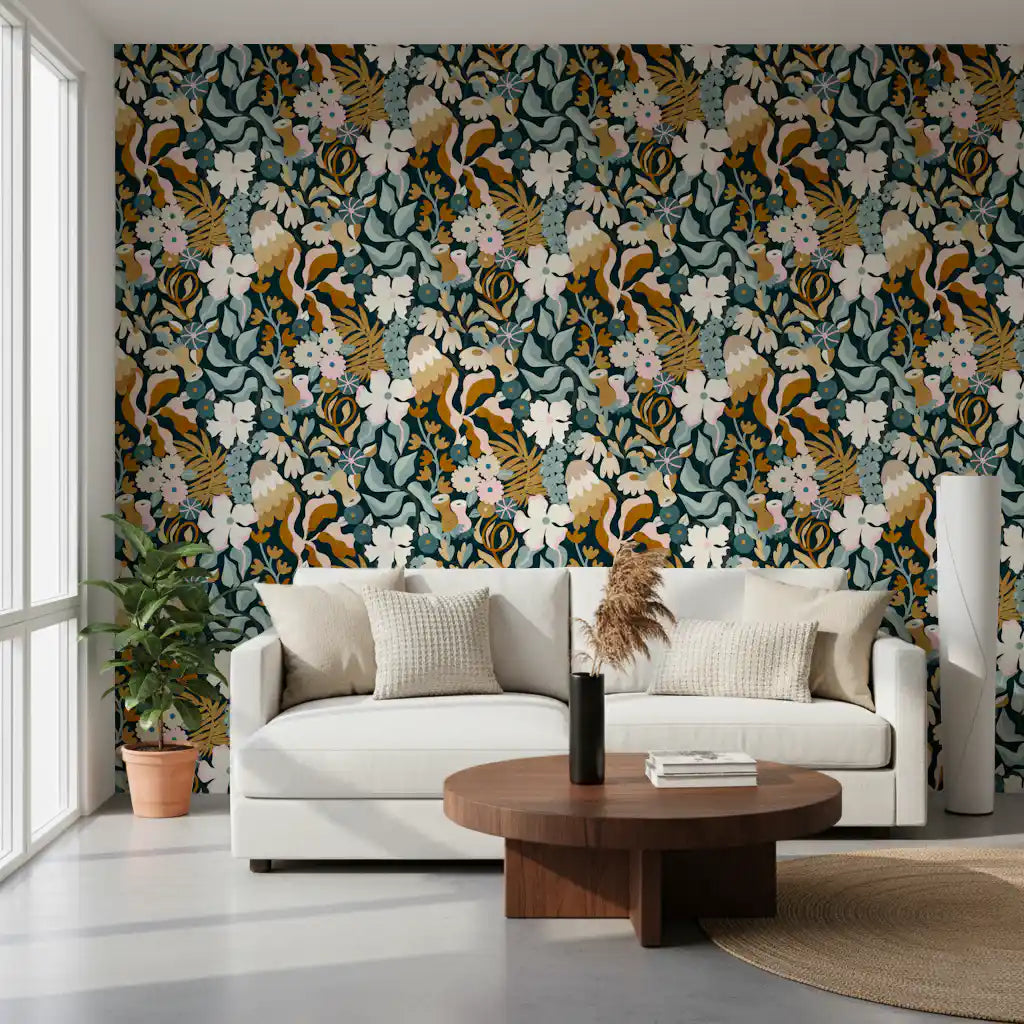 Retro Earthy Floral Bloom Wallpaper⁠