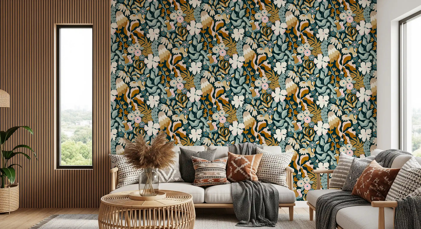 Retro Earthy Floral Bloom Wallpaper⁠