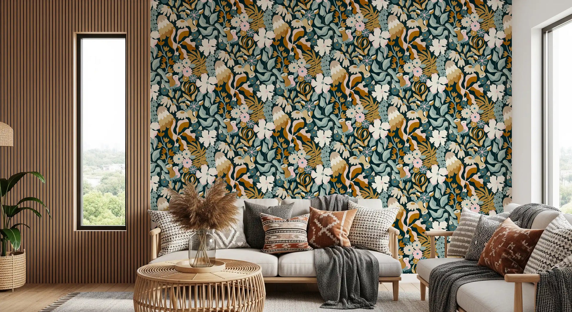 Retro Earthy Floral Bloom Wallpaper⁠