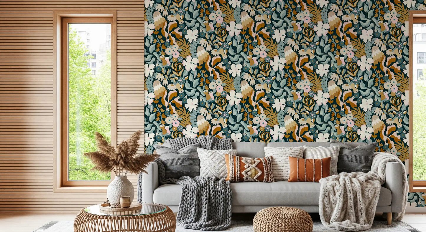 Retro Earthy Floral Bloom Wallpaper⁠