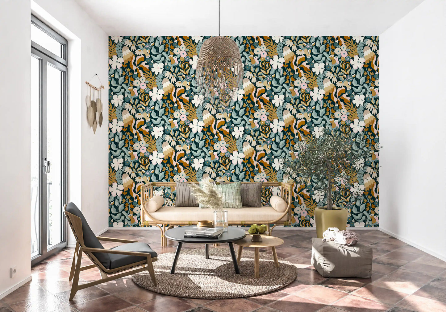 Retro Earthy Floral Bloom Wallpaper⁠