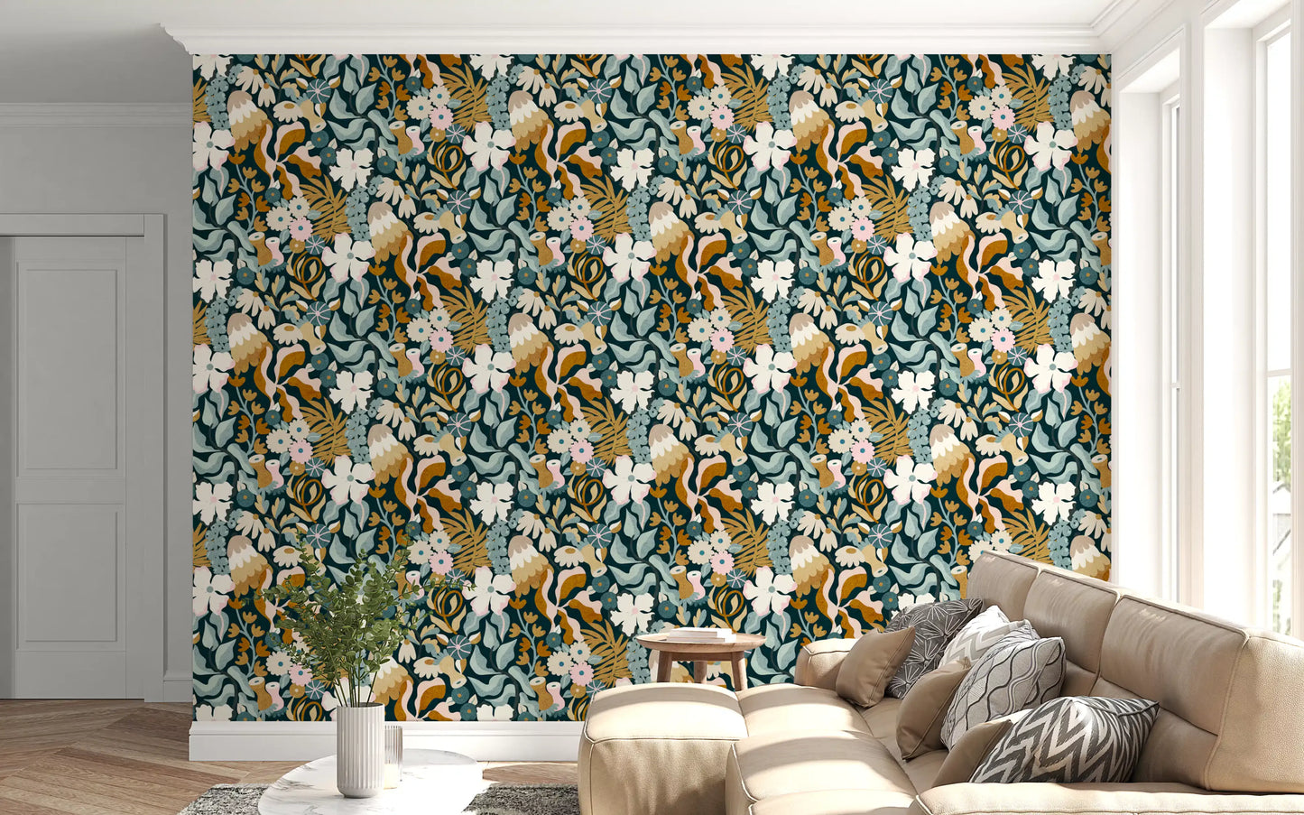 Retro Earthy Floral Bloom Wallpaper⁠