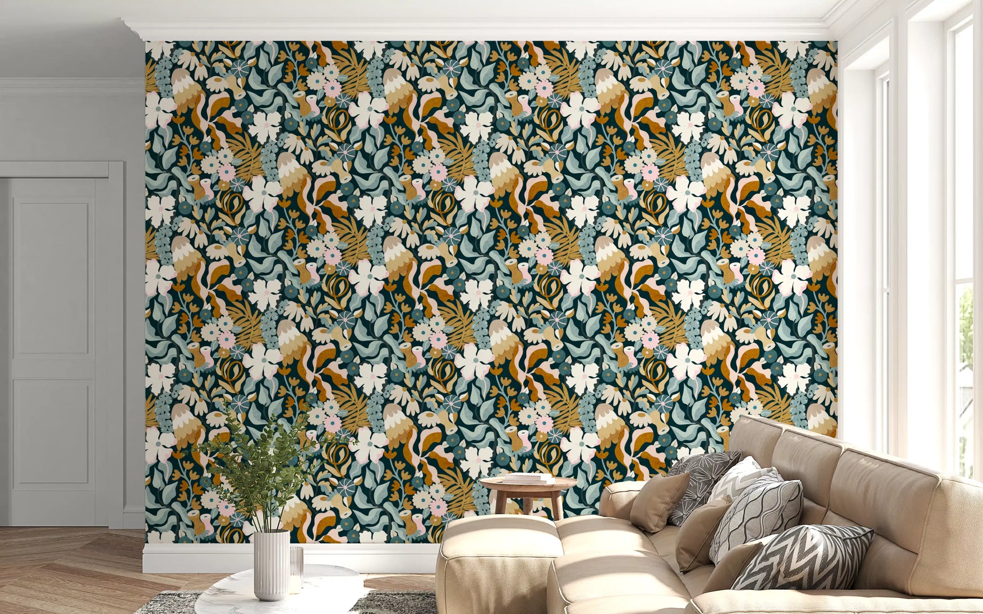 Retro Earthy Floral Bloom Wallpaper⁠