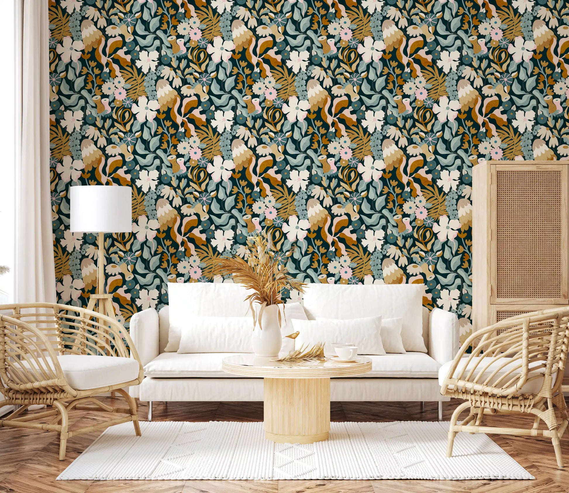Retro Earthy Floral Bloom Wallpaper⁠
