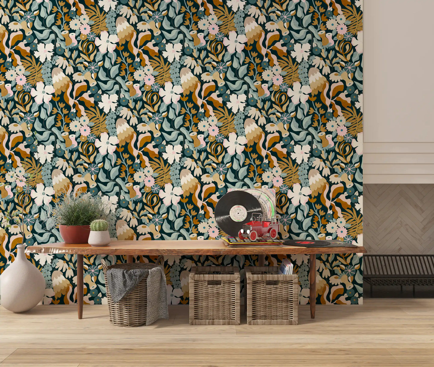 Retro Earthy Floral Bloom Wallpaper⁠
