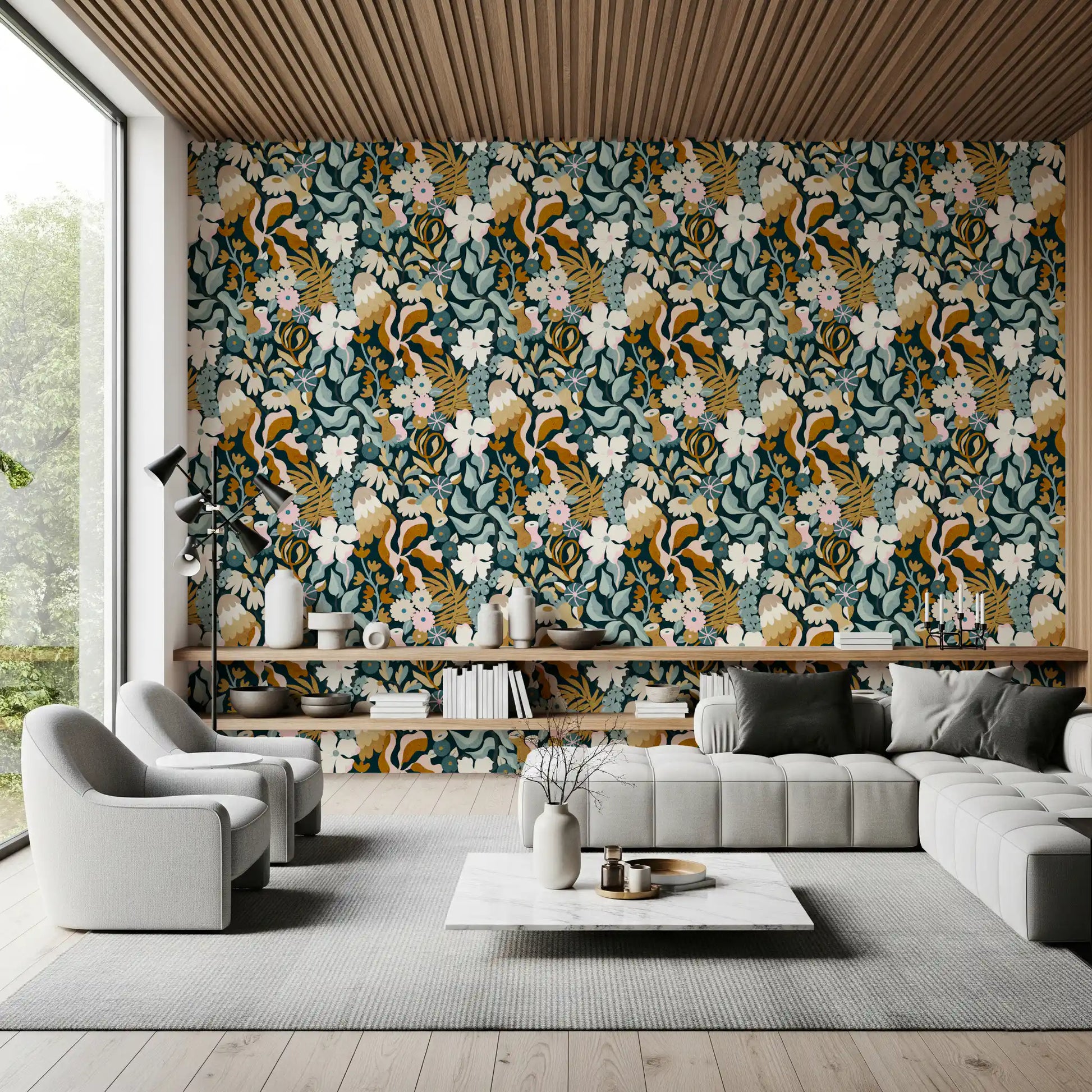 Retro Earthy Floral Bloom Wallpaper⁠