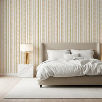Golden Leaf Striped Botanical Wallpaper⁠
