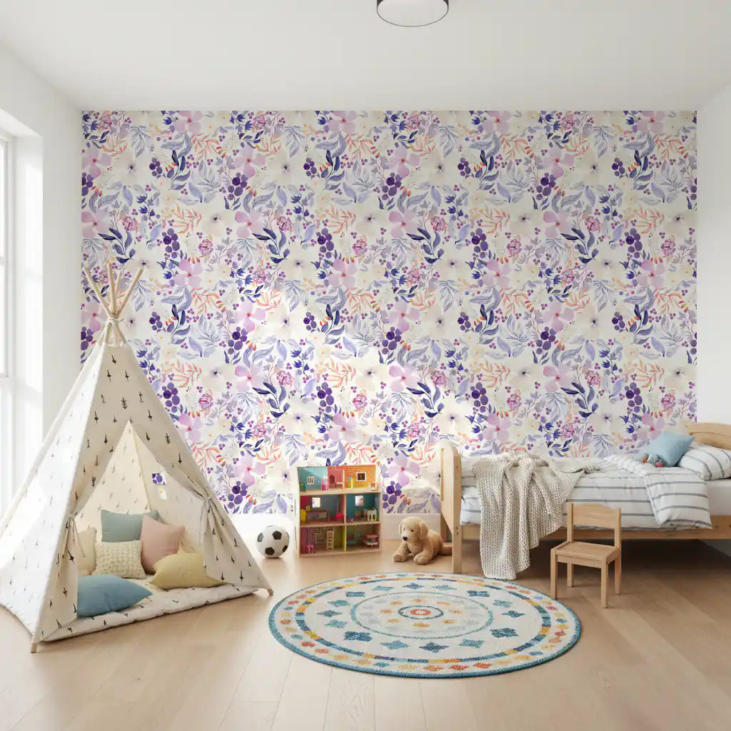Lavender Bloom Watercolor Garden Wallpaper⁠
